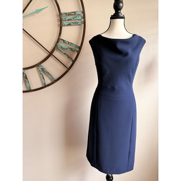 Talbots Dresses & Skirts - Talbots Dress Navy Blue Cowl Neck Sheath Midi Size 6 NWT ($179)